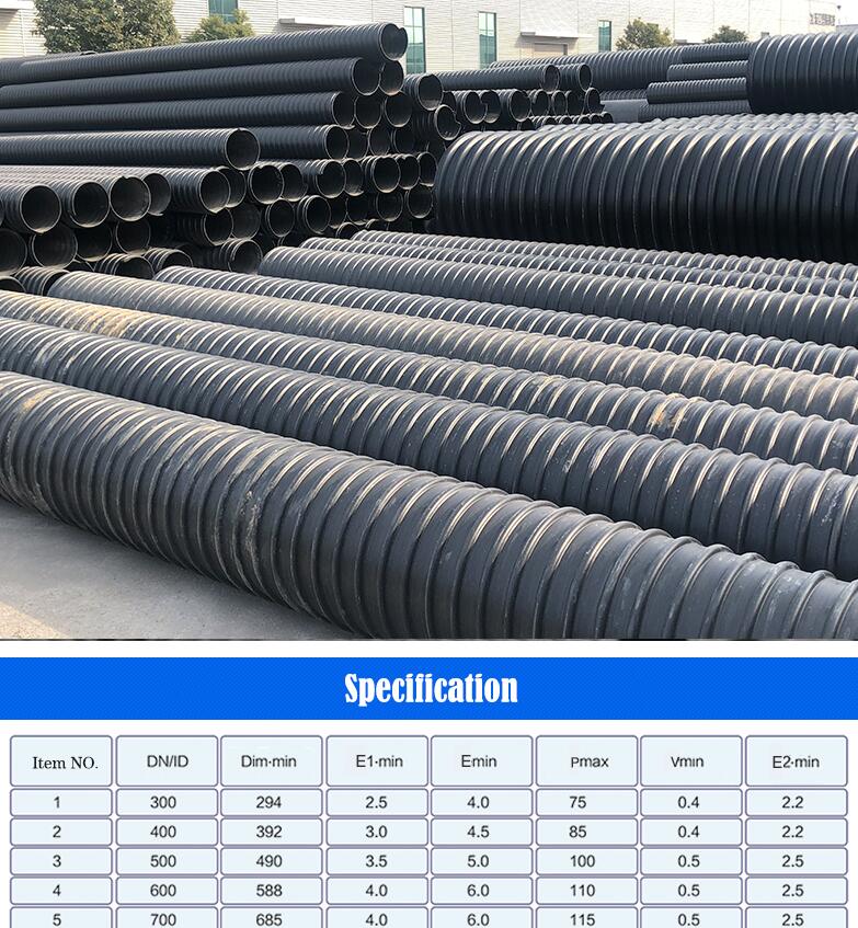 hdpe steel plastic composite pipe steel belt reinforced corrugated pipe
